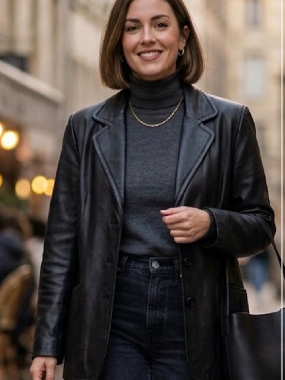Worthington Genuine Lambskin Black Leather Blazer Jacket